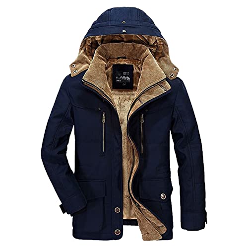 Winterjacke Herren LUNULE Warm Fleecejacke Lange Kunstfell Gefütterte Parka Jacket mit Abnehmbarer Kapuze Outdoor Cargo Fliegerjacke Militär Freizeit Winterparka Teddyfleece Sherpa Mantel Wintermantel von LUNULE