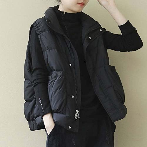 Damen Weste,Damen Daunen Steppweste Fashion Locker Kurz Schwarz Elastische Tasche Stehkragen Reißverschluss Steppweste Wattiert Winddicht Bodywarmer Ärmellose Jacke Wintermantel Weste,XL von LUOY