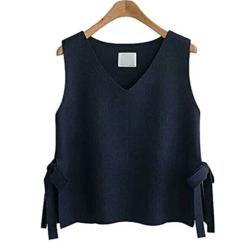 Pullunder Für Damen,Damen Strickpullover Weste Mode Einfarbig Seitliche Geteilte Schnürung V-Ausschnitt Herbst Winter Lose Ärmellose Pullover Gilets Pullover Stricken Tank Top Cami Weste Bluse,Se von LUOY