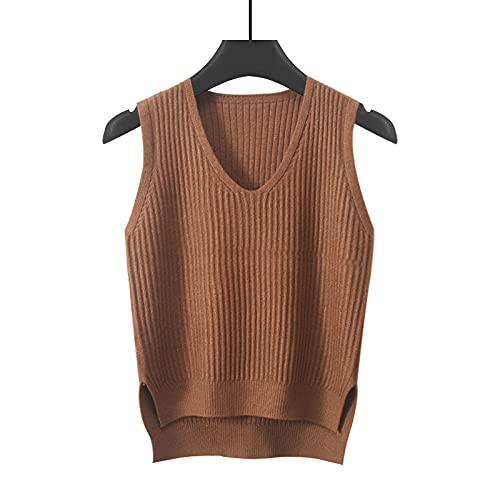 Sweater Vest,Damen Strickpullover Weste Mode Lässig Einfarbig Gerippte Streifen V-Ausschnitt Herbst Winter Lose Ärmellose Pullover Gilets Pullover Stricken Tank Top Cami Weste Bluse,Gelb,M von LUOY