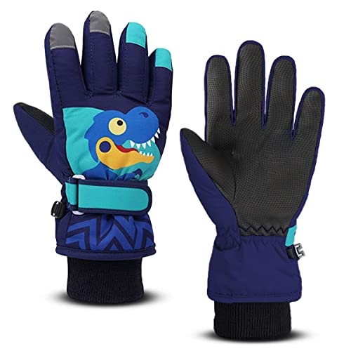 LUPATDY Ski Handschuhe für Kinder, Dinosaurier-Muster-Handschuhe wasserdichte und Winddichte Winterhandschuhe Warm Sporthandschuhe Snowboardhandschuhe für Outdoor-Sport von LUPATDY
