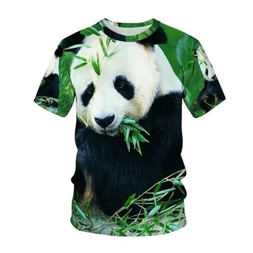 LUXINSHISU Bamboo Panda 3D kurzärmliges Herren Damen Freizeit T-Shirt Erwachsene Studenten Rundhalsausschnitt Pullover Tops von LUXINSHISU