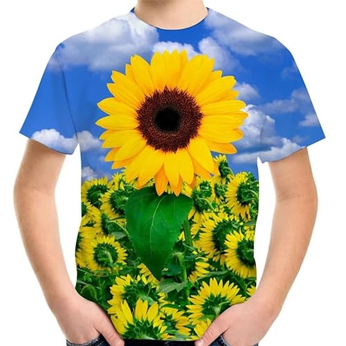 LUXINSHISU Blauer Himmel Sonnenblume 3D kurzärmelig Männer Frauen Casual T-Shirt Erwachsene Studenten Rundhalsausschnitt Pullover Tops von LUXINSHISU