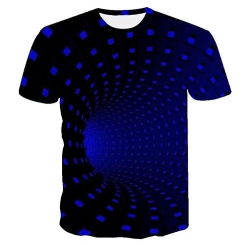 LUXINSHISU Blaues dreidimensionales Plaid 3D kurzärmliges Jungen und Mädchen T-Shirt Studenten Rundhalsausschnitt Pullover Tops von LUXINSHISU