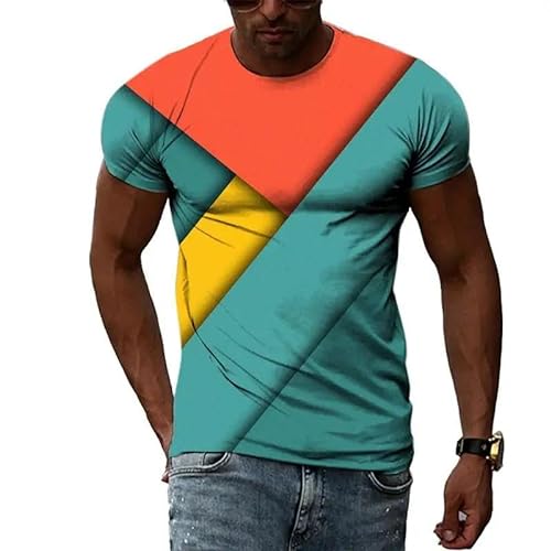 LUXINSHISU Bunte Geometrie 3D kurzärmelige Männer Frauen lässige T-Shirt Erwachsene Studenten Rundhalsausschnitt Pullover Tops von LUXINSHISU