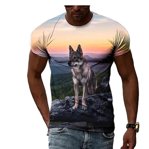 LUXINSHISU Bunte Wolken Tier Wolf 3D Kurzarm Herren Damen Casual T-Shirt Erwachsene Studenten Rundhalsausschnitt Pullover Tops von LUXINSHISU