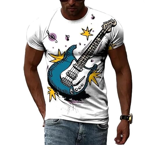 LUXINSHISU Cartoon Gitarre 3D Kurzarm Männer Frauen Casual T Shirt Erwachsene Studenten Rundhals Pullover Tops von LUXINSHISU