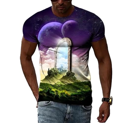 LUXINSHISU Cosmic Planet 3D kurzärmliges Herren Damen Freizeit T-Shirt Erwachsene Studenten Rundhalsausschnitt Pullover Tops von LUXINSHISU