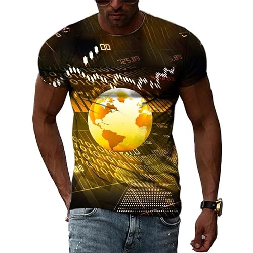 LUXINSHISU Digital Planet 3D kurzärmliges Herren Damen Freizeit T-Shirt Erwachsene Studenten Rundhalsausschnitt Pullover Tops von LUXINSHISU