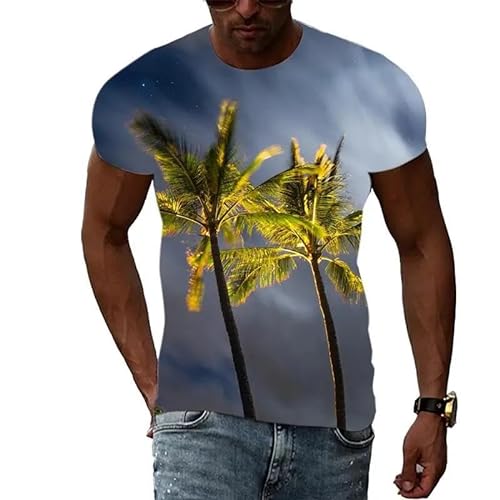 LUXINSHISU Dunkle Wolke Kokosnussbaum 3D Kurzarm Männer Damen Casual T Shirt Erwachsene Studenten Rundhals Pullover Top von LUXINSHISU