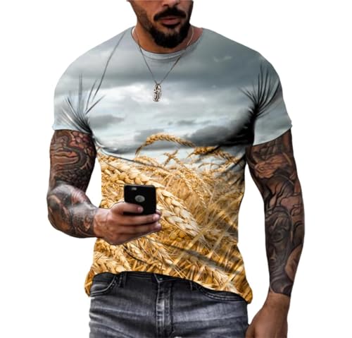 LUXINSHISU Dunkle Wolke Weizenohren 3D kurzärmlig Herren Damen Freizeit T-Shirt Erwachsene Studenten Rundhalsausschnitt Pullover Tops von LUXINSHISU