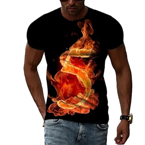 LUXINSHISU Flammenfiguren 3D kurzärmliges Herren Damen Freizeit T-Shirt Erwachsene Studenten Rundhalsausschnitt Pullover Tops von LUXINSHISU