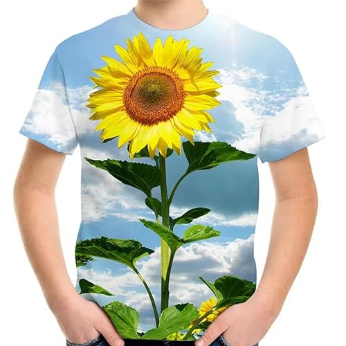 LUXINSHISU Garten Sonnenblume 3D kurzärmelig Männer Frauen Casual T-Shirt Erwachsene Studenten Rundhalsausschnitt Pullover Tops von LUXINSHISU