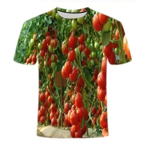 LUXINSHISU Gemüse Tomate 3D kurzärmliges Herren Damen Freizeit T-Shirt Erwachsene Studenten Rundhalsausschnitt Pullover Tops von LUXINSHISU