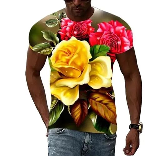 LUXINSHISU Goldene Rose 3D kurzärmelige Männer Frauen Casual T Shirt Erwachsene Studenten Rundhals Pullover Tops von LUXINSHISU