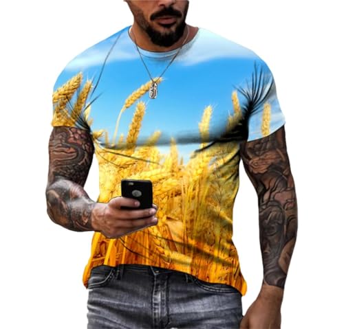 LUXINSHISU Goldenes Weizenfeld 3D kurzärmliges Herren Damen Freizeit T-Shirt Erwachsene Studenten Rundhalsausschnitt Pullover Tops von LUXINSHISU
