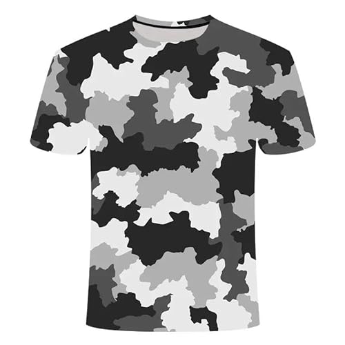 LUXINSHISU Grau Camouflage 3D kurzärmliges Herren Damen Freizeit T-Shirt Erwachsene Studenten Rundhalsausschnitt Pullover Tops von LUXINSHISU