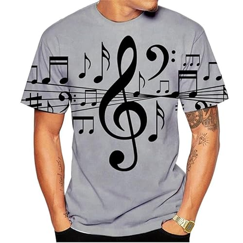LUXINSHISU Graue Musiknoten 3D kurzärmliges Herren Damen Freizeit T-Shirt Erwachsene Studenten Rundhalsausschnitt Pullover Tops von LUXINSHISU