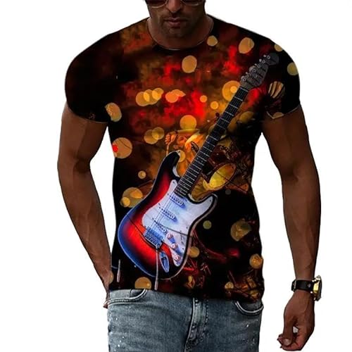 LUXINSHISU Kreative Gitarre 3D kurzärmelige Männer Frauen Casual T Shirt Erwachsene Studenten Rundhals Pullover Tops von LUXINSHISU