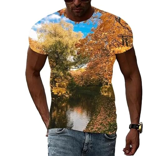 LUXINSHISU Landschaft Natur 3D kurzärmliges Herren Damen Freizeit T-Shirt Erwachsene Studenten Rundhalsausschnitt Pullover Tops von LUXINSHISU