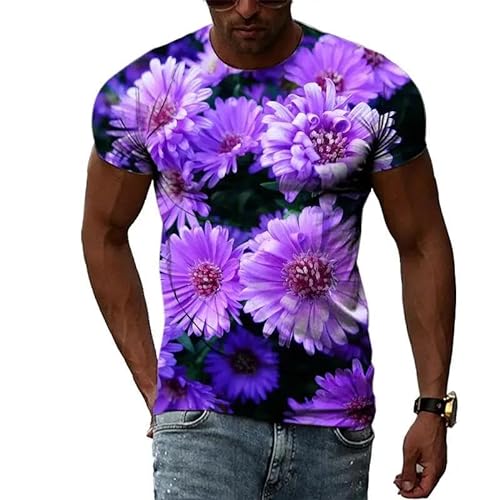 LUXINSHISU Lila Blütenblatt 3D kurzärmelig Männer Frauen Casual T-Shirt Erwachsene Studenten Rundhalsausschnitt Pullover Tops von LUXINSHISU