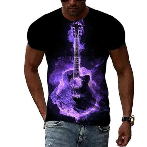 LUXINSHISU Lila Gitarre 3D Kurzarm Männer Frauen Casual T-Shirt Erwachsene Studenten Rundhalsausschnitt Pullover Tops von LUXINSHISU