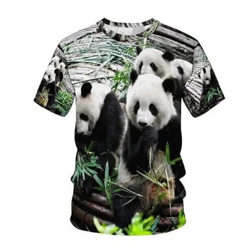 LUXINSHISU Niedlicher Panda 3D kurzärmliges Herren Damen Freizeit T-Shirt Erwachsene Studenten Rundhalsausschnitt Pullover Tops von LUXINSHISU