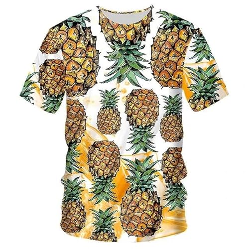 LUXINSHISU Obst Ananas 3D kurzärmelig Männer Frauen Casual T-Shirt Erwachsene Studenten Rundhalsausschnitt Pullover Tops von LUXINSHISU