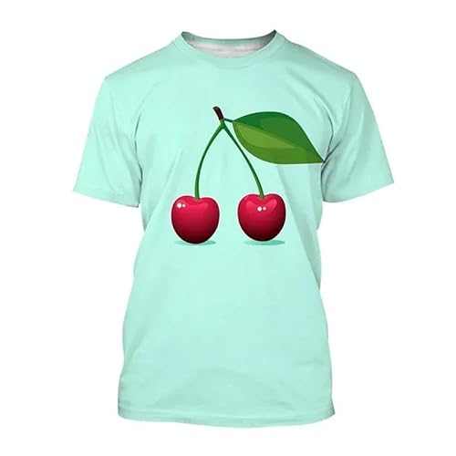 LUXINSHISU Obst Kirsche 3D kurzärmelig Männer Frauen Casual T-Shirt Erwachsene Studenten Rundhalsausschnitt Pullover Tops von LUXINSHISU
