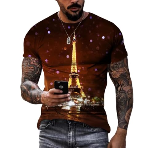 LUXINSHISU Pariser Turm Nachtszene 3D kurzärmlig Männer Frauen lässig T Shirt Erwachsene Studenten Rundhals Pullover Tops von LUXINSHISU