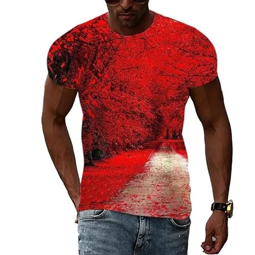 LUXINSHISU Red Maple Leaf 3D kurzärmelige Männer Frauen Casual T Shirt Erwachsene Studenten Rundhals Pullover Tops von LUXINSHISU