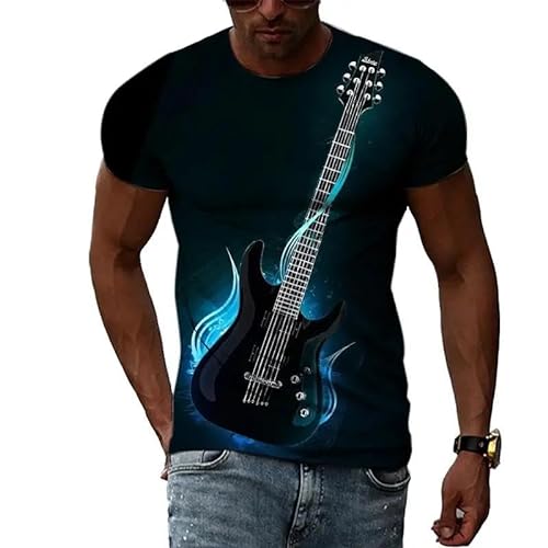 LUXINSHISU Rock Gitarre 3D Kurzarm Herren Damen Freizeit T-Shirt Erwachsene Studenten Rundhalsausschnitt Pullover Tops von LUXINSHISU