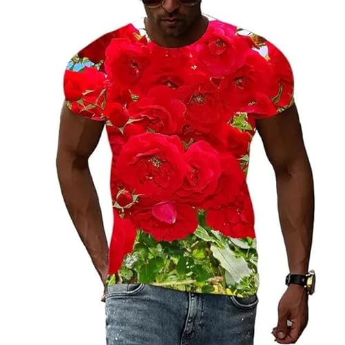 LUXINSHISU Romantische Rose 3D kurzärmliges Herren Damen Freizeit T-Shirt Erwachsene Studenten Rundhalsausschnitt Pullover Tops von LUXINSHISU
