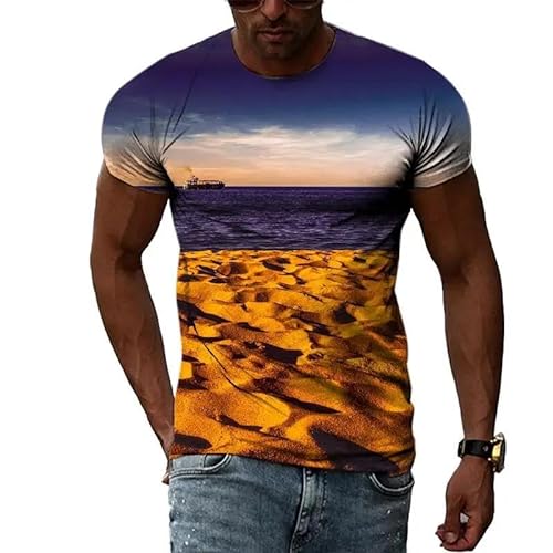 LUXINSHISU Seascape Strand 3D kurzärmlig Männer Frauen lässig T Shirt Erwachsene Studenten Rundhalsausschnitt Pullover Tops von LUXINSHISU