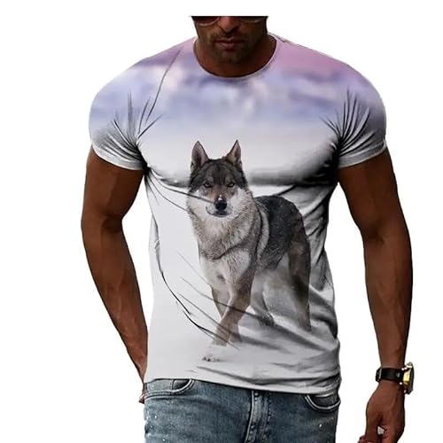 LUXINSHISU Snowy Wolf Tier 3D kurzärmelig männer Damen Casual t Shirt Erwachsene Studenten Rundhalsausschnitt Pullover Tops von LUXINSHISU