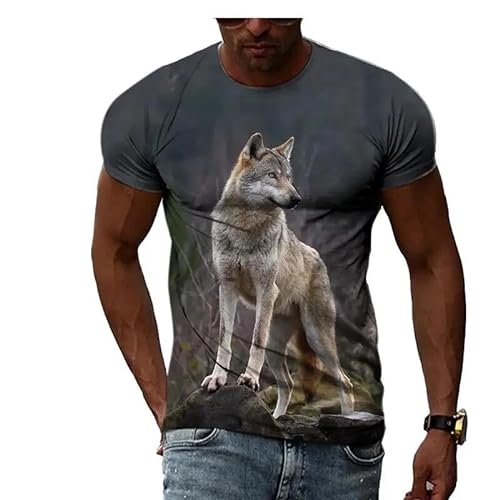 LUXINSHISU Tier Wolf 3D Kurzarm Herren Damen Casual T Shirt Erwachsene Studenten Rundhalsausschnitt Pullover Tops von LUXINSHISU
