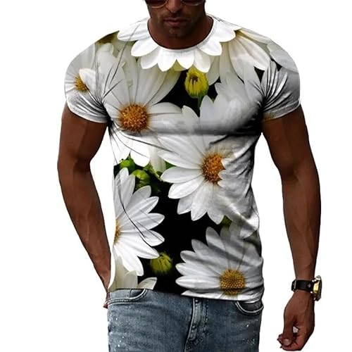 LUXINSHISU Weiße Blütenblätter 3D kurzärmliges Herren Damen Freizeit T-Shirt Erwachsene Studenten Rundhalsausschnitt Pullover Tops von LUXINSHISU