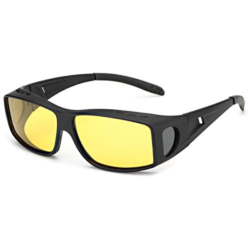 LVIOE VIOE übergroßen Nachtsichtbrille Autofahren für Brillenträger Gelbe Sonnenbrille über Brille Damen Herren Nachtsichtbrille Autofahren Polarisiert UVA UVB Schutz von LVIOE