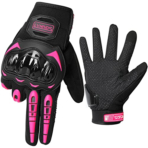 LVNRIDS Motorradhandschuhe Touchscreen Vollfinger Handschuhe für Herren Damen, für Motorradrennen Mountainbike Motorcross Rosa L von LVNRIDS