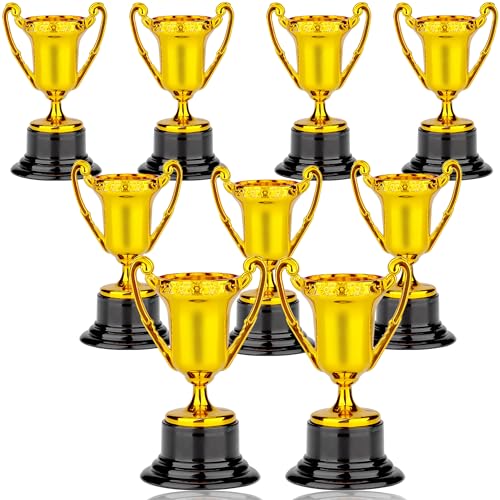 LVYOUIF Mini-Gold-Trophäen-Pokal für Kinder und Erwachsene, Kunststoff, Gold-Trophäen für Partygeschenke, Requisiten, Belohnungen, Sportgewinnpreise, Wettbewerbe, rund, 8,4 cm, 9 Stück von LVYOUIF