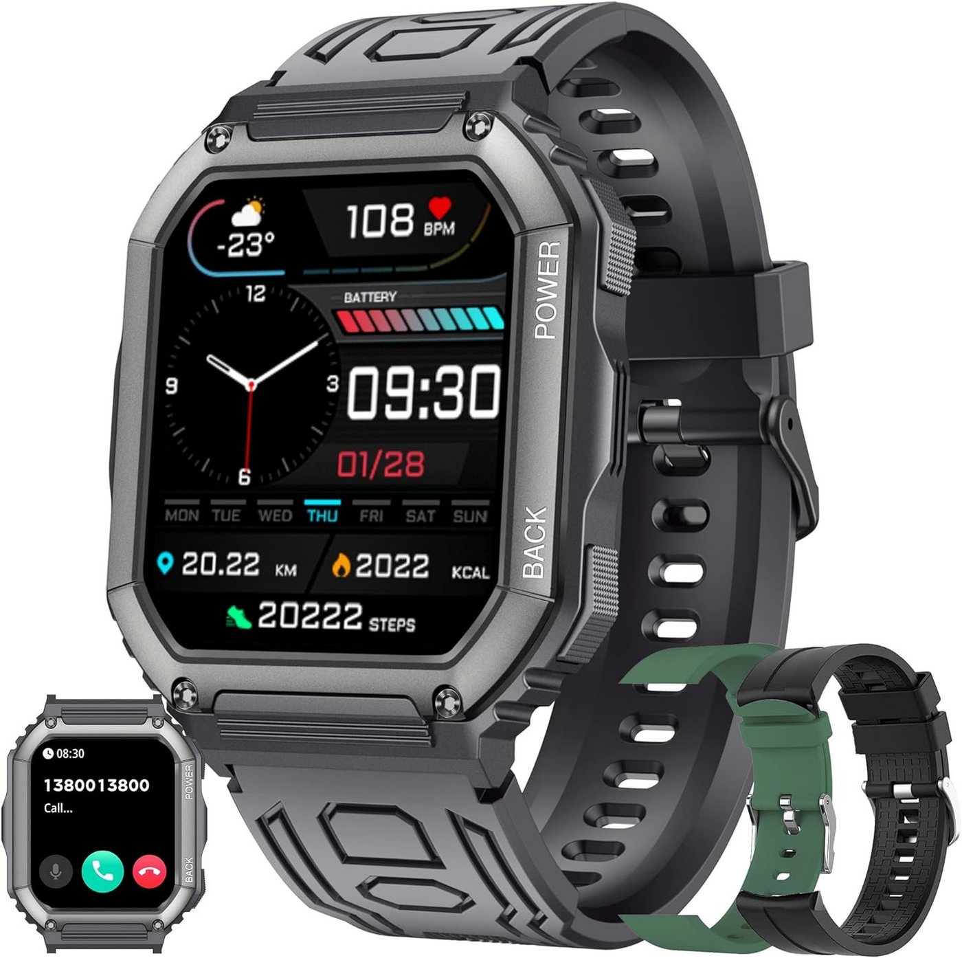 LWEARKD Smartwatch (1,8 Zoll, Andriod iOS), mit Blutdruckmessung Schrittzähler Herzfrequenz30 Sportmodi Fitnessuhr von LWEARKD