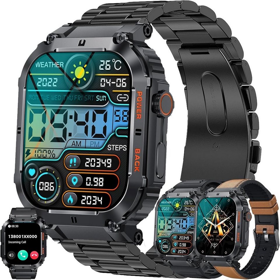 LWEARKD Smartwatch (1,96 Zoll, Android iOS), mit Bluetooth Anrufe Fitnessuhr mit SpO2 Blutdruckmessung Fitnessuhr von LWEARKD