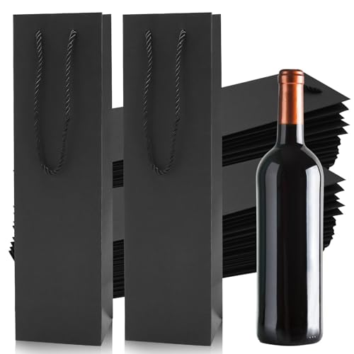 12 Stück Weintüten Flaschentüten Premium Geschenktüten für Wein Luxusflaschentaschen mit Starken Seilgriffen für Wein Sekt und Champagner geeignet(Schwarz) von LWMLWM