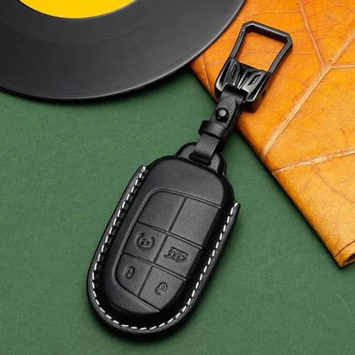 LXHZNB Leder-Autoschlüssel-Hülle, Schlüsselanhänger-Zubehör, Schlüsselanhänger-Halter, Tasche, für Jeep Renegade Compass Grand Cherokee für Chrysler 300C Wrangler Dodge Shell von LXHZNB