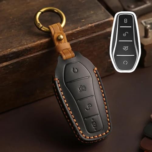 LXHZNB Leder-Autoschlüssel-Hülle, Schlüsselanhänger-Zubehör, Schlüsselanhänger-Halter-Tasche, für BYD Qin Plusdmi Atto 3 Han EV von LXHZNB