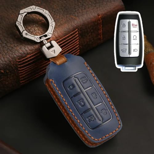 LXHZNB Leder-Autoschlüssel-Hülle, Schlüsselanhänger-Zubehör, Schlüsselanhänger-Halter-Tasche, für Hyundai Genesis GV70 GV80 GV90 2020 2021 2022 von LXHZNB