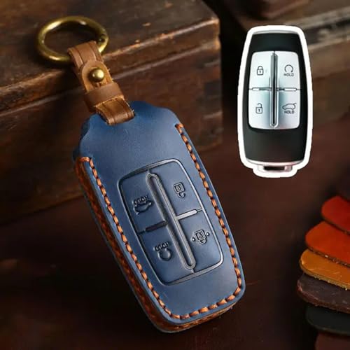 LXHZNB Leder-Autoschlüssel-Hülle, Schlüsselanhänger-Zubehör, Schlüsselanhänger-Halter-Tasche, für Rohens GV80 G90 für Hyundai Genesis G80 GV70 von LXHZNB