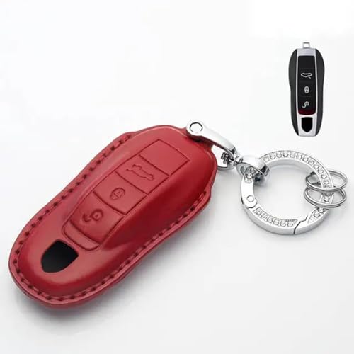 LXHZNB Leder-Autoschlüsselhülle, Schlüsselanhänger-Zubehör, Schlüsselanhänger-Halter, Tasche, für Porsche Macan Panamera Cayenne 911 718 von LXHZNB