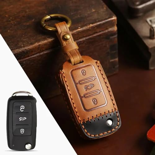LXHZNB Leder-Autoschlüsselhülle, Schlüsselanhänger-Zubehör, Schlüsselanhänger-Halter-Tasche, für VW Polo Golf 7 Sagitar Passat für Skoda Octavia von LXHZNB