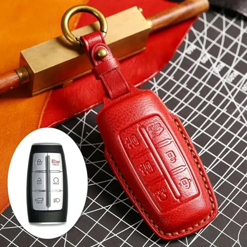 LXHZNB Luxus Auto Schlüssel Fall Abdeckung Fob Schutz Leder Schlüsselanhänger Halter Zubehör, für Hyundai Genesis 8 Taste G80 Gv70 Gv80 Gv90 Tasche von LXHZNB